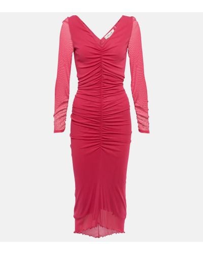 Diane von Furstenberg Ruched Fitted Midi Dress - Red