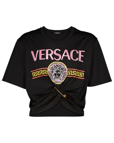 Versace Safety Pin Cotton Crop Top - Black