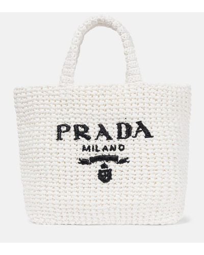 Prada Tote Small de croche con logo - Blanco