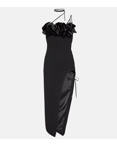 David Koma Floral Applique Wool Crepe Midi Dress - Black