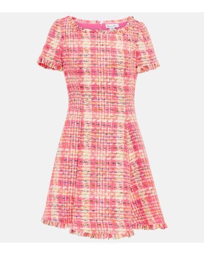Oscar de la Renta Fringed Checked Tweed Minidress - Pink