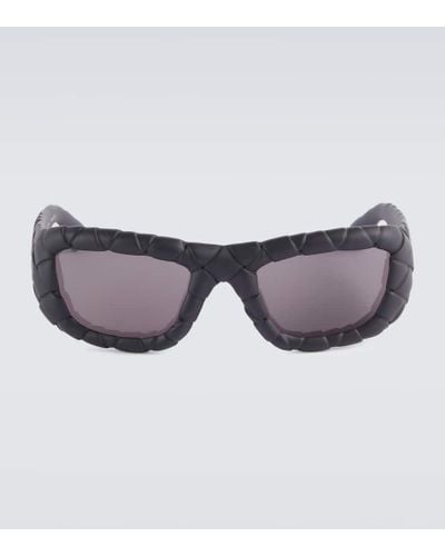 Bottega Veneta Intrecciato Rectangular Sunglasses - Gray