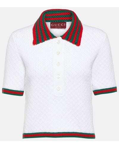 Gucci Web Stripe Cotton-blend Lace Polo Shirt - White
