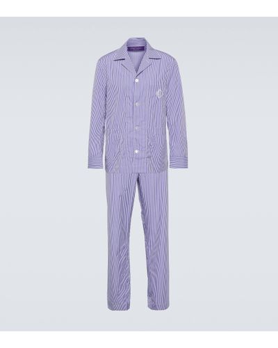 Ralph Lauren Purple Label Striped Cotton Poplin Pyjamas - Blue