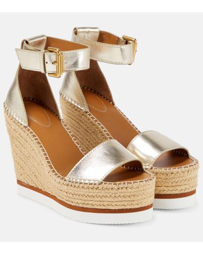 See By Chloé Glyn Leather Wedge Espadrille Sandals - Metallic