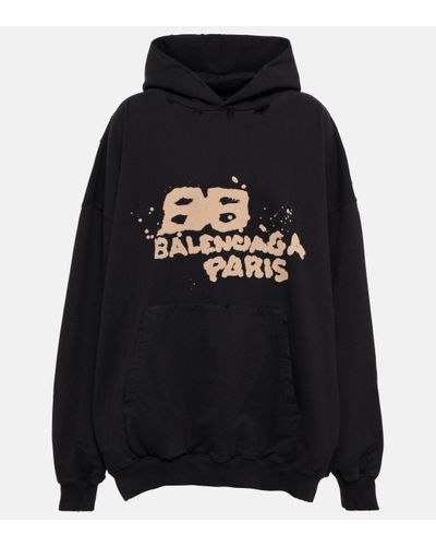 Balenciaga Branded-print Cotton Hoody - Black