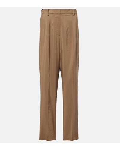 JOSEPH Pleated Silk-blend Twill Straight Trousers - Natural