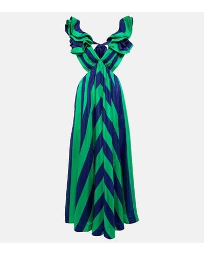 Zimmermann Striped Silk Maxi Dress - Green