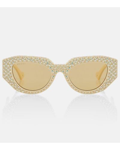 Gucci Embellished Oval Sunglasses - Natural