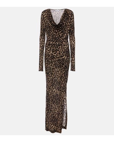 Blumarine Leopard-print Wool Jersey Maxi Dress - Brown