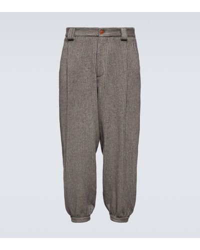 Giorgio Armani Pinstripe Cashmere And Wool Trousers - Grey