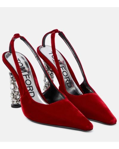 Tom Ford Embellished Velvet Slingback Court Shoes - Red