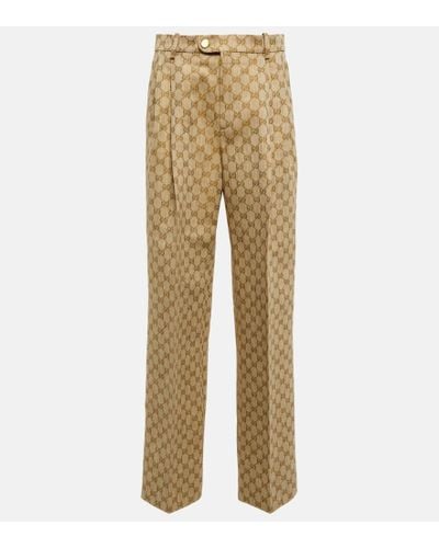 Gucci Pantalones de algodon y lino en jacquard con GG - Neutro