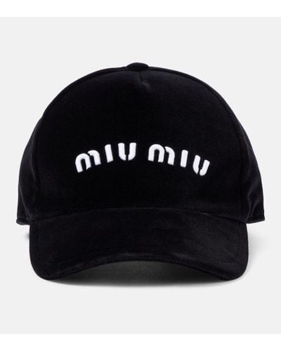 Miu Miu Cappello da baseball in denim con logo - Nero