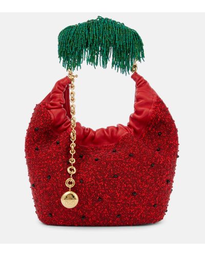 Loewe Squeeze Fruit Mini Beaded Leather Tote Bag - Red