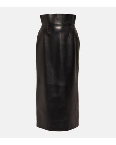 Alexander McQueen Jupe crayon a taille haute en cuir - Noir