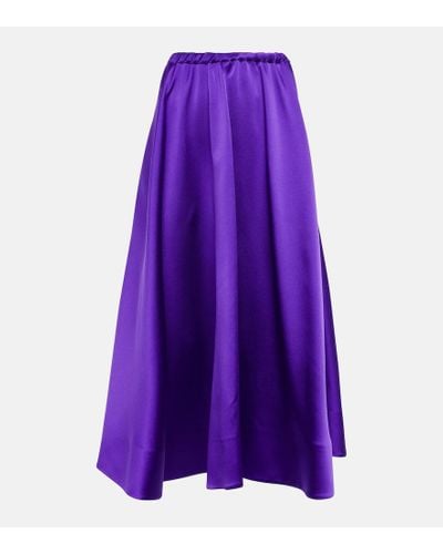 Valentino Pleated Satin Midi Skirt - Purple