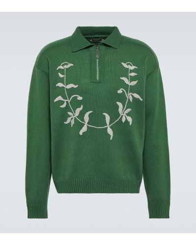 Bode Embroidered Wool Polo Jumper - Green