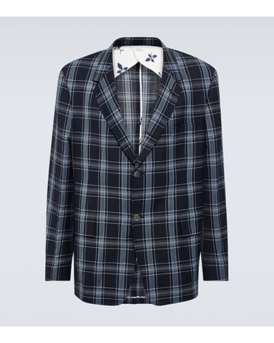 Thom Browne Checked Wool And Linen Blazer - Blue