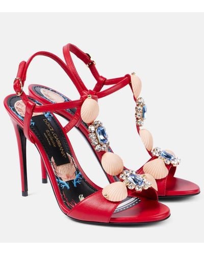 Dolce & Gabbana Sandalias Capri de piel adornadas - Rojo