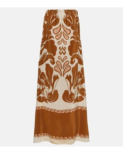 Adriana Degreas Printed Strapless Silk Maxi Dress - Brown