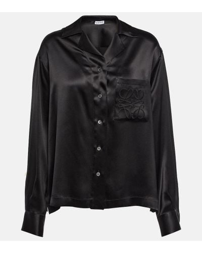 Loewe Anagram-embroidered Relaxed-fit Silk Shirt - Black