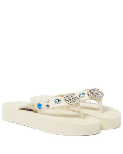 Gucci Pascar Crystal-embellished Rubber Flip Flops - White