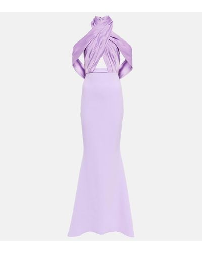 Safiyaa Robe longue Louella en crepe et satin - Violet