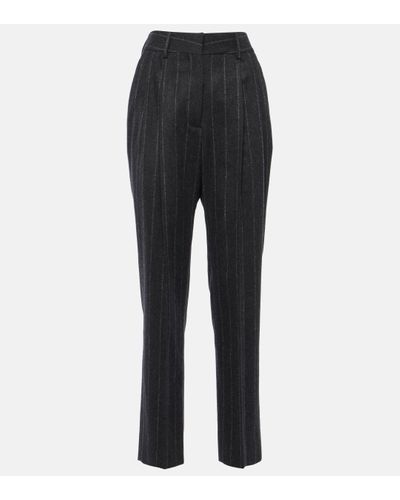 Blazé Milano Banker Pinstripe Wool Straight Trousers - Black