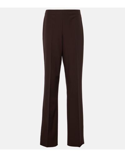 Ferragamo Mid-rise Wool Straight Trousers - Brown