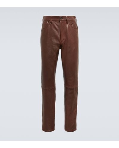 AURALEE Pantalon droit en cuir - Marron