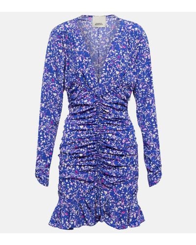 Isabel Marant Lara Floral-Print Stretch-Silk Mini Dress - Blue