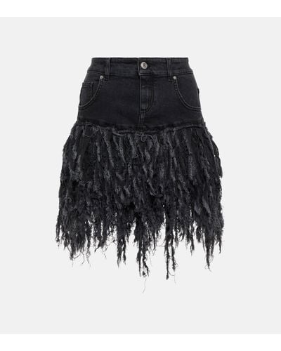 Blumarine Fringed Denim Miniskirt - Black