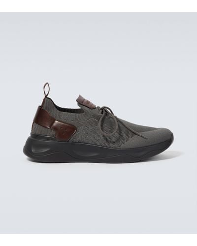 Berluti Shadow Knitted And Leather Trainers - Black