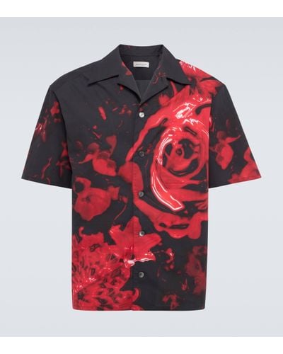 Alexander McQueen Floral Cotton Poplin Bowling Shirt - Red