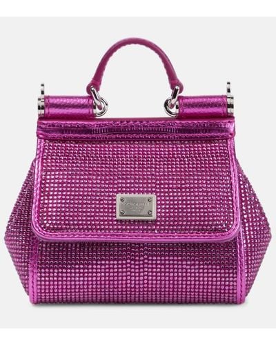 Dolce & Gabbana Bolso al hombro Sicily Mini de saten adornado - Morado