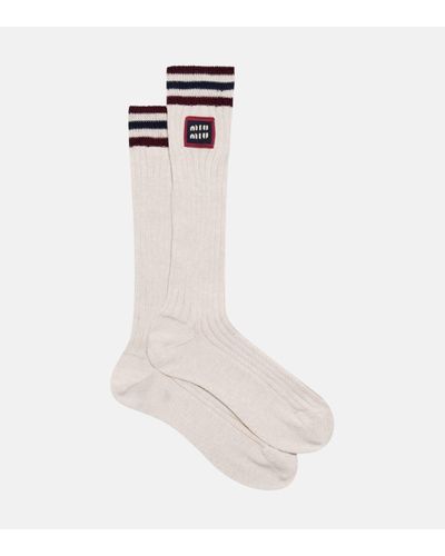 Miu Miu Logo Cotton-blend Socks - White
