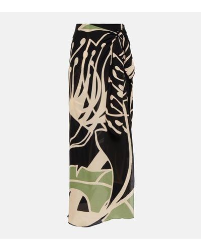 Johanna Ortiz Printed Wrap Detail Silk Georgette Trousers - Black