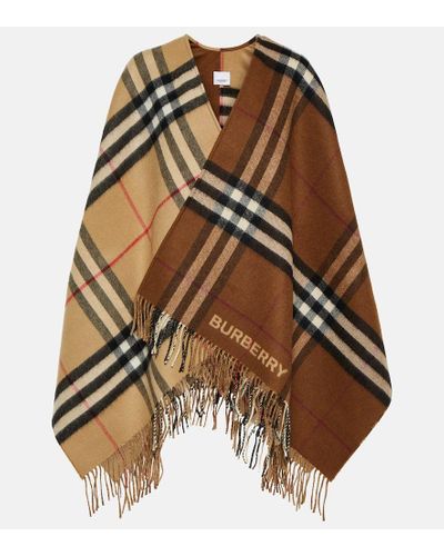 Burberry Poncho Check aus Wolle und Kaschmir - Braun