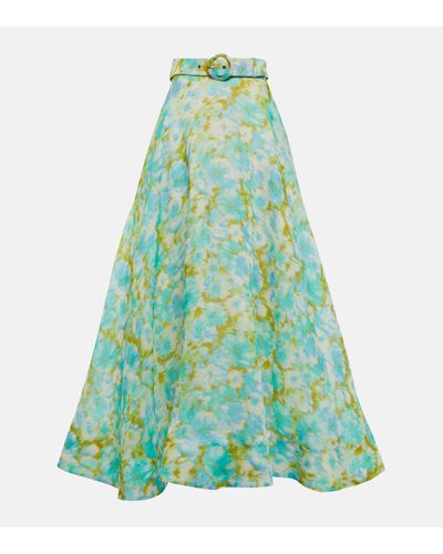 Zimmermann Jupe longue High Tide en lin et soie - Vert