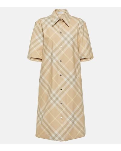 Burberry Check Cotton Shirt Dress - Natural