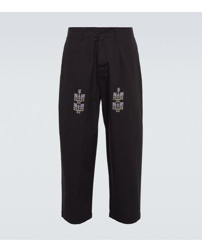 Adish Qrunful Embroidered Cotton Trousers - Black