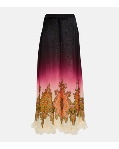 Etro Printed Silk Maxi Skirt - Red