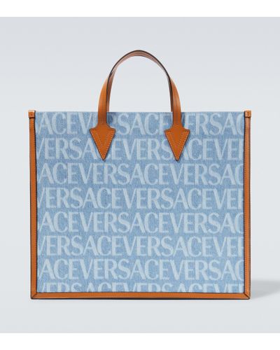 Versace Tote en denim con piel y logo - Azul