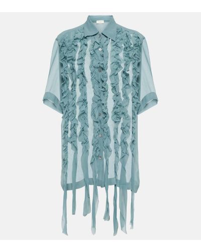 Dries Van Noten Camisa en chifon de algodon - Azul