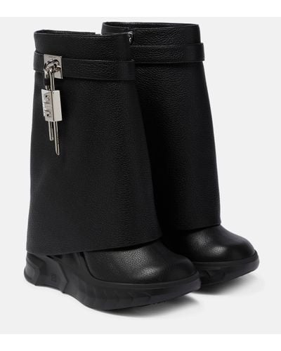 Givenchy Shark Lock Biker Ankle Boots In Grained Leather - Black