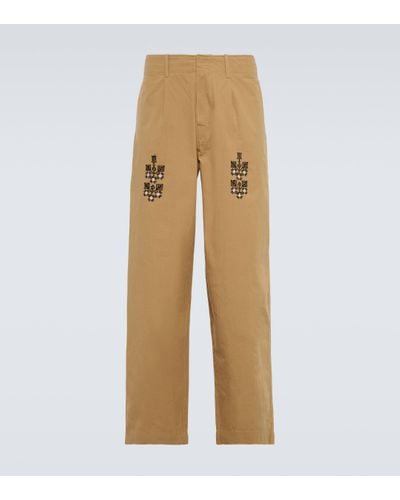 Adish Qrunful Embroidered Cotton Ripstop Trousers - Natural