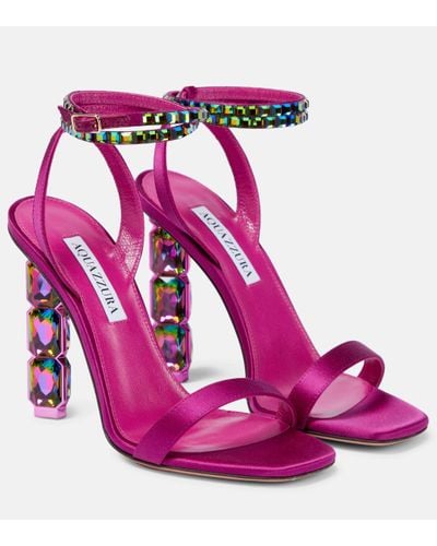 Aquazzura Aura Embellished Satin Sandals - Pink
