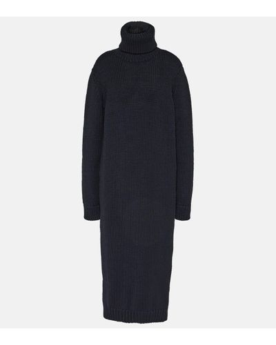 Saint Laurent Ribbed-knit Wool Jumper Dress - Blue