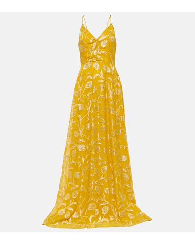 Markarian Printed Silk-blend Gown - Yellow